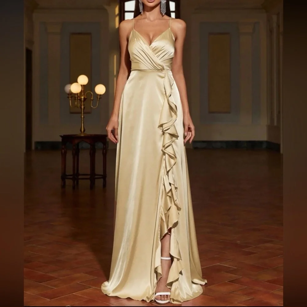 Luxe ruffle slit thigh party dress